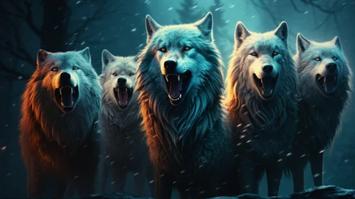 Nocturnal Chase: White Wolves Emerging from Forest - Concept Art