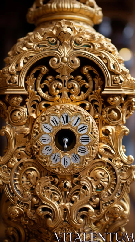 AI ART Ornate Gold Clock: A Study in Metalworking and Historical Aesthetics