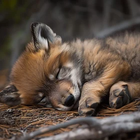 Resting Wolf Pup in Natural Habitat