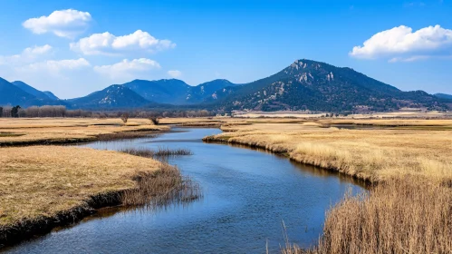 Serene River and Mountain Landscape AI Image