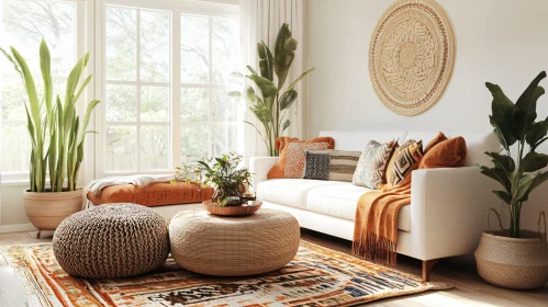 Cozy Interior with Plants and Woven Accents