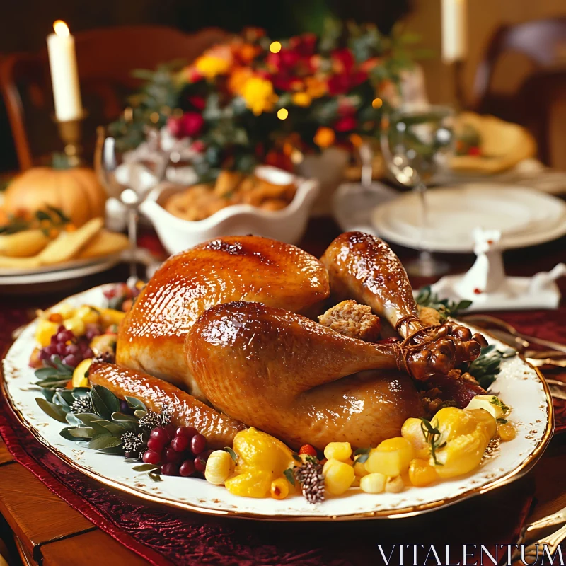 Golden Roasted Turkey with Festive Garnishes AI Image