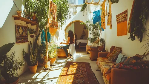 Woman Painting in Bohemian Interior