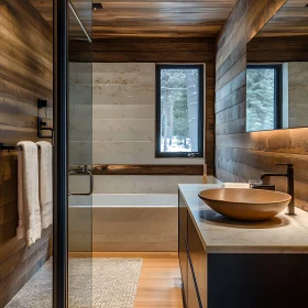 Contemporary Bathroom Design with Snowy View