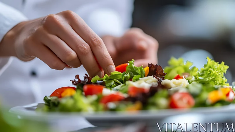 Chef Arranging a Vibrant Vegetable Salad AI Image