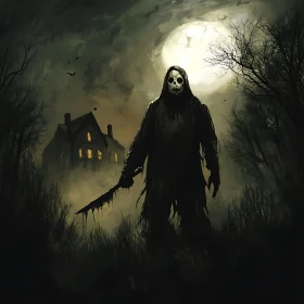 Moonlit Horror: Spectral Figure with Blade