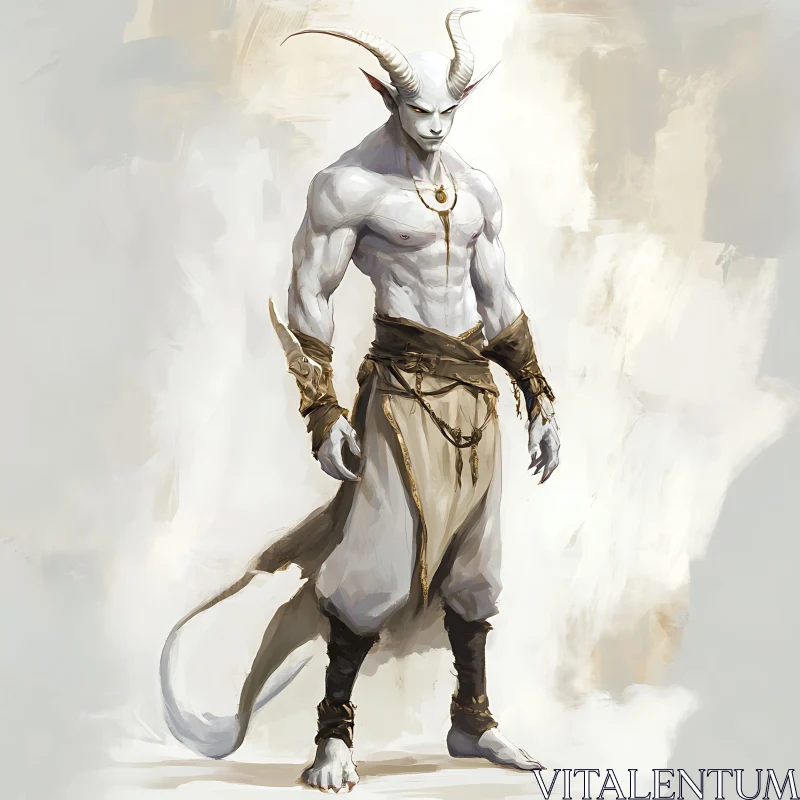 AI ART Horned Pale Demon Warrior Illustration