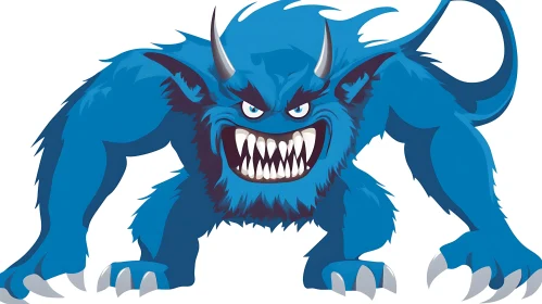 Menacing Blue Monster Cartoon Illustration