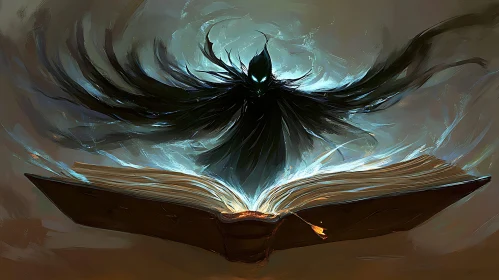 Shadow Figure Emerging from Ancient Spellbook