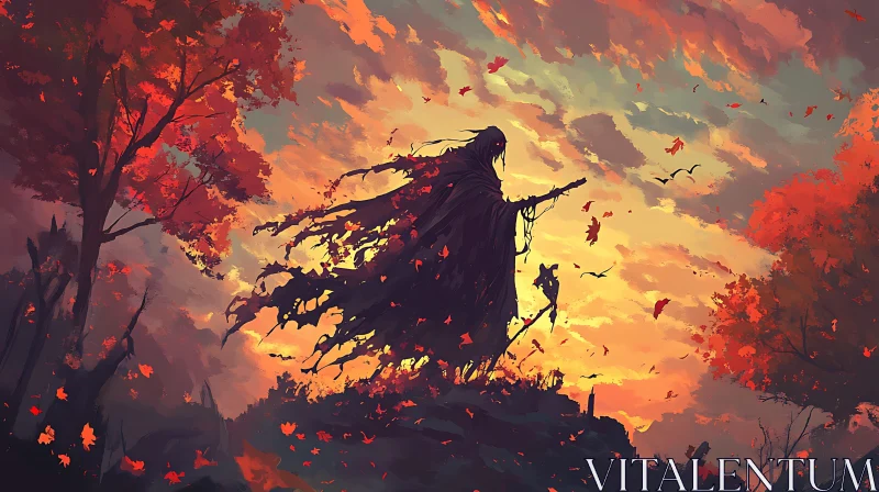 Silhouette in Autumnal Sunset AI Image