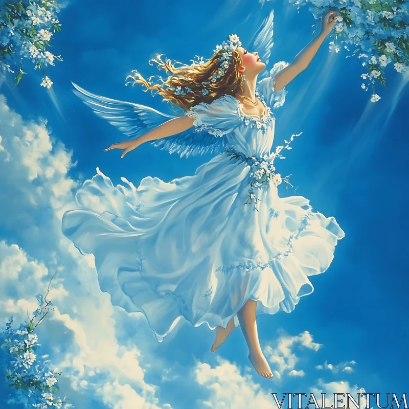 Floating Angel with Floral Crown AI Image