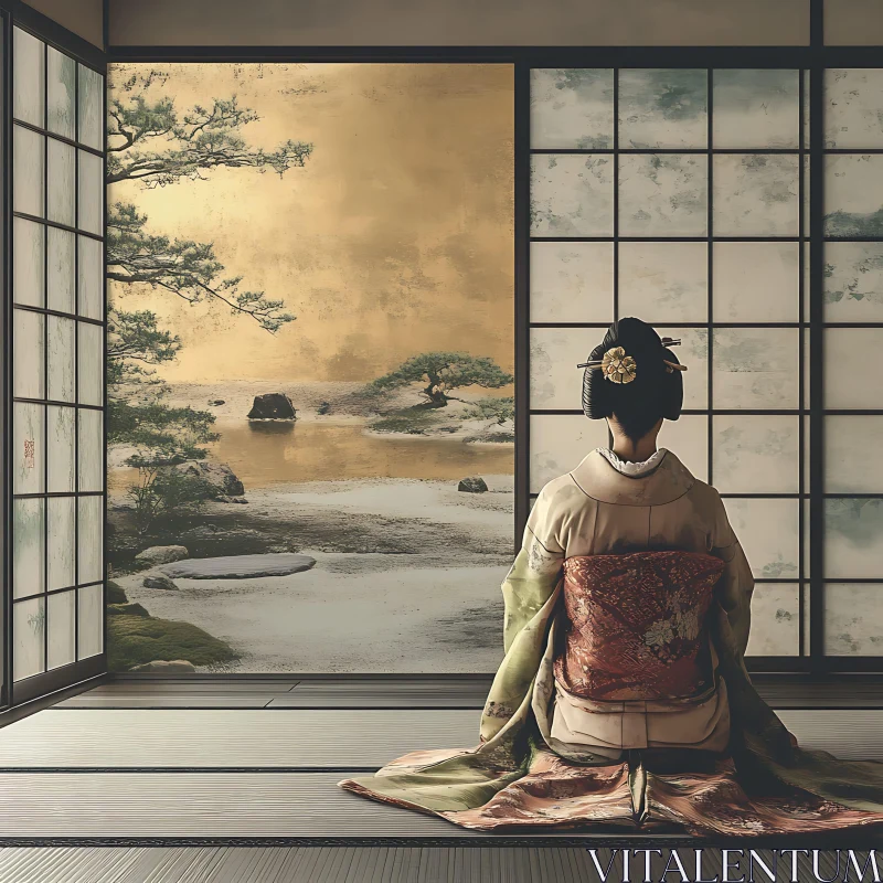 Contemplation in Kimono AI Image