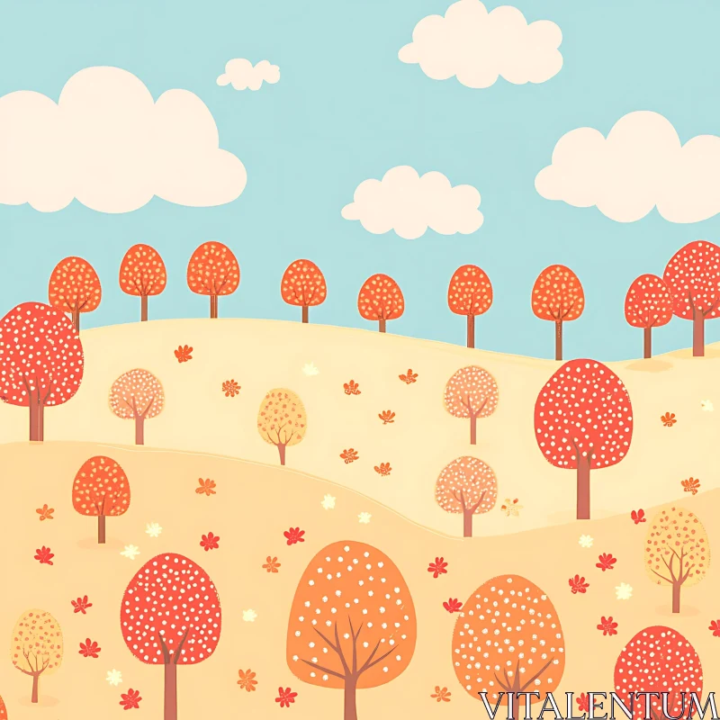 Cartoon Trees and Clouds Landscape AI Image