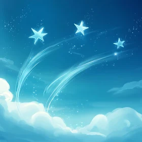 Stars and Clouds in Blue Sky