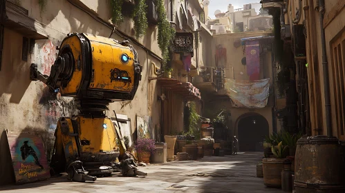 Urban Robot in Ancient Alleyway