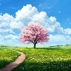 Serene Cherry Blossom Landscape Art