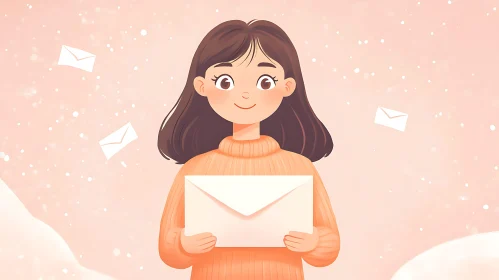 Cute Woman with Envelopes Art