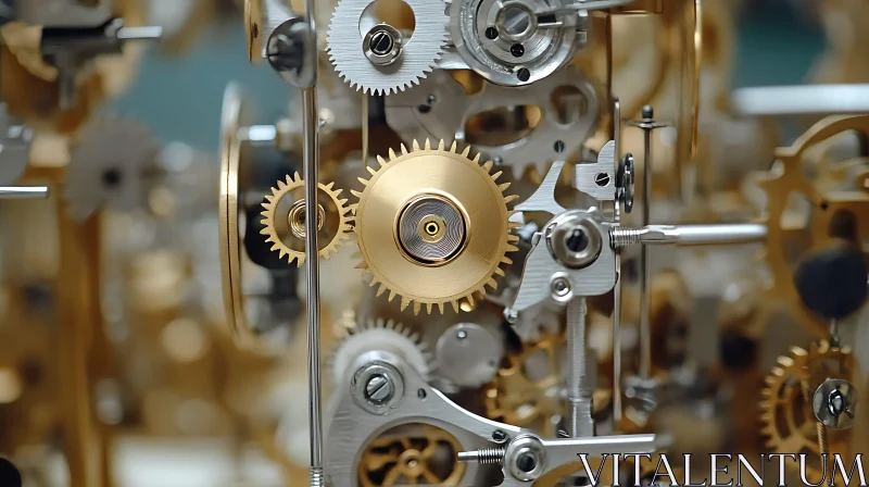 AI ART Precision Engineering: Gold and Silver Gears Close-Up