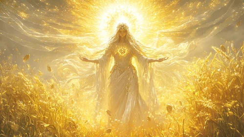 Radiant Figure in Golden Wheat Field