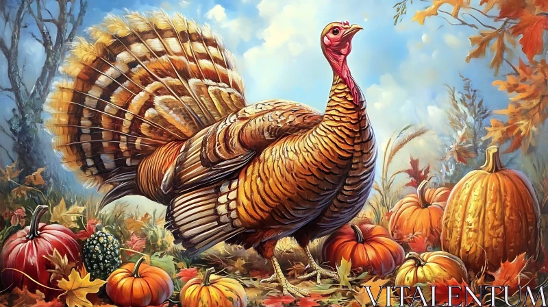 Thanksgiving Turkey and Pumpkin Harvest AI Image