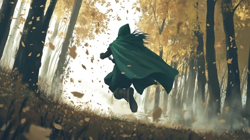 Mysterious Runner in the Autumn Woods