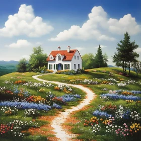 Rural House with Flower Field