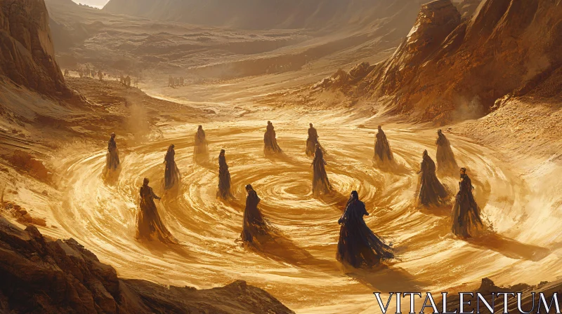 Swirling Sands and Robed Figures AI Image