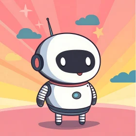 Cartoon Robot with Pastel Background