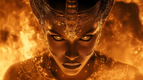 Fiery Woman Portrait with Golden Crown