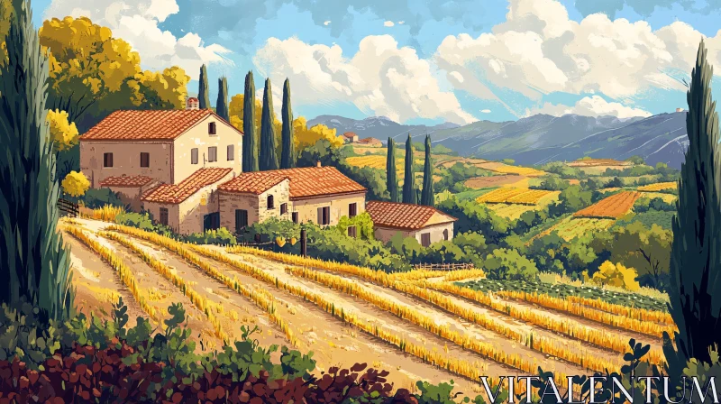 AI ART Italian Countryside with Vineyards and Villas