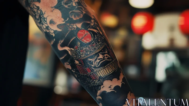 Intricate Japanese Warrior Tattoo Design AI Image