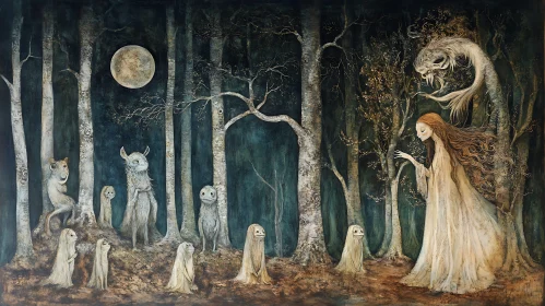 Mystical Forest Gathering at Night