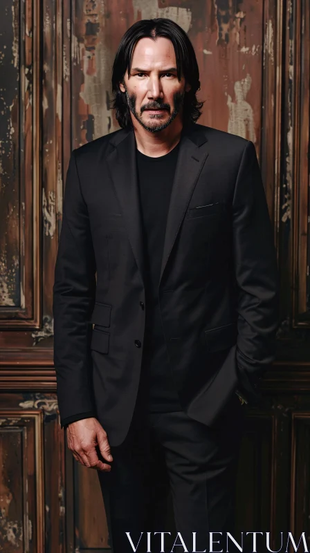 AI ART Elegant Keanu Reeves Portrait in Black Suit