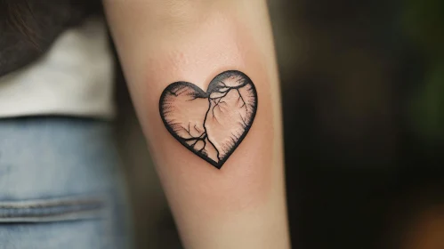 Intricate Black Ink Heart Tattoo on Arm