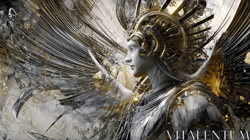 AI ART Marble Angel Sculpture with Gold Details