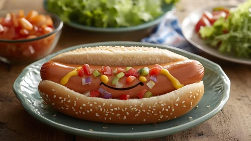 Gourmet Hot Dog with Fresh Vegetables