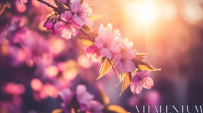 Dreamy Pink Blossoms with Soft Sunlight AI Image