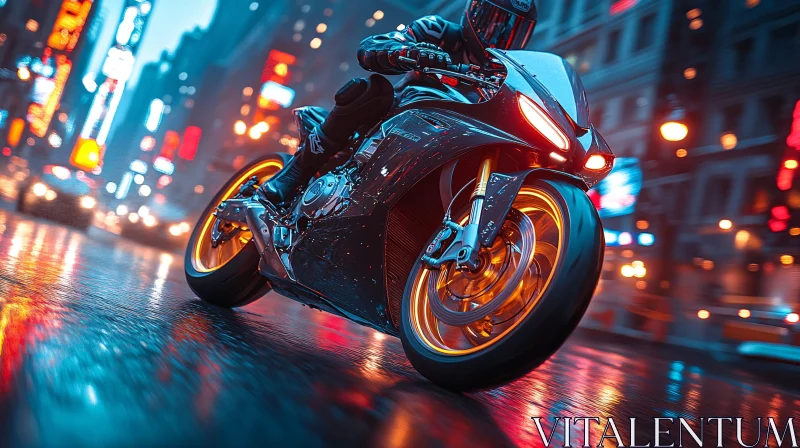 Urban Motorcycle Adventure at Night AI Image