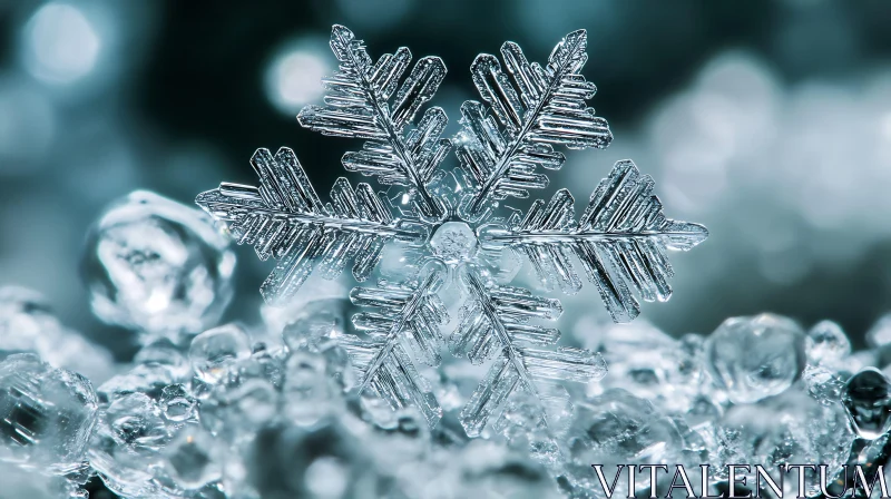 Intricate Snowflake Close-Up in Winter Setting AI Image