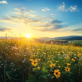 Sunlit Wildflower Meadow at Dawn