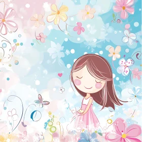 Whimsical Girl with Flowers Art