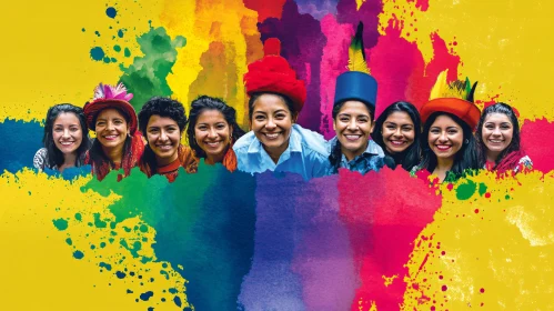 Colorful Cultural Portrait of Smiling Women