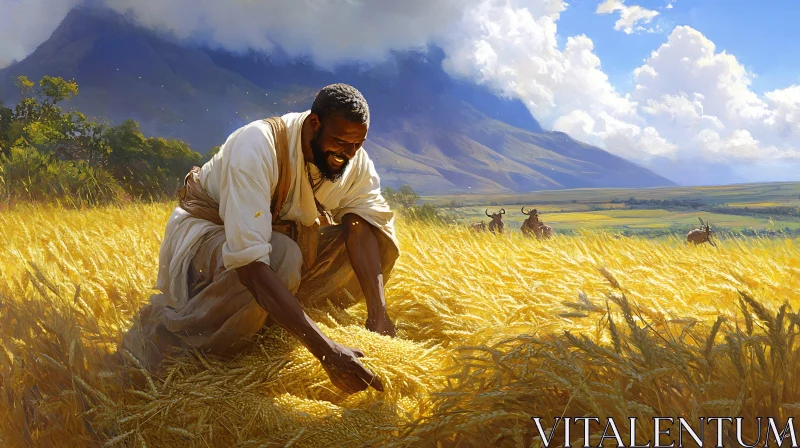 AI ART Man Harvesting Wheat in a Field