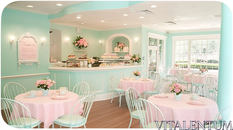 Charming Pastel Tea Room with Floral Decor AI Image