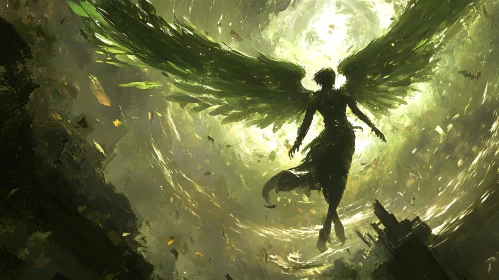 Winged Figure in Green Light