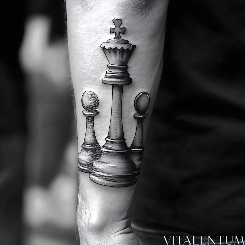 Intricate Chess Tattoo Design on Arm AI Image