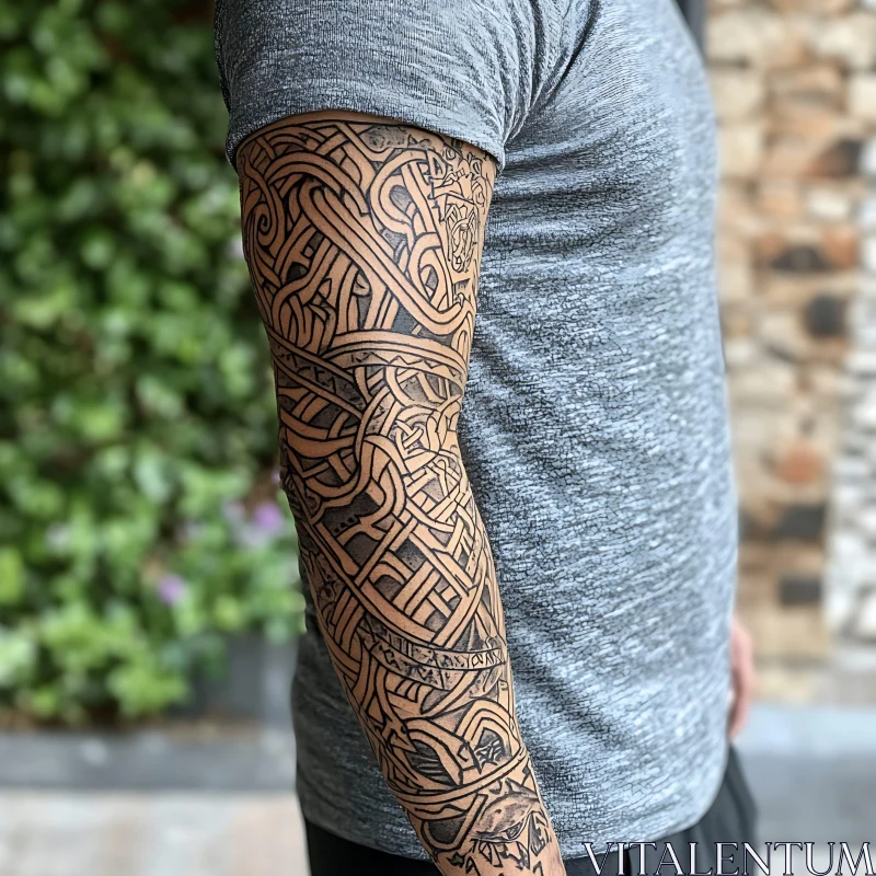 Intricate Full Arm Geometric Tattoo Design AI Image