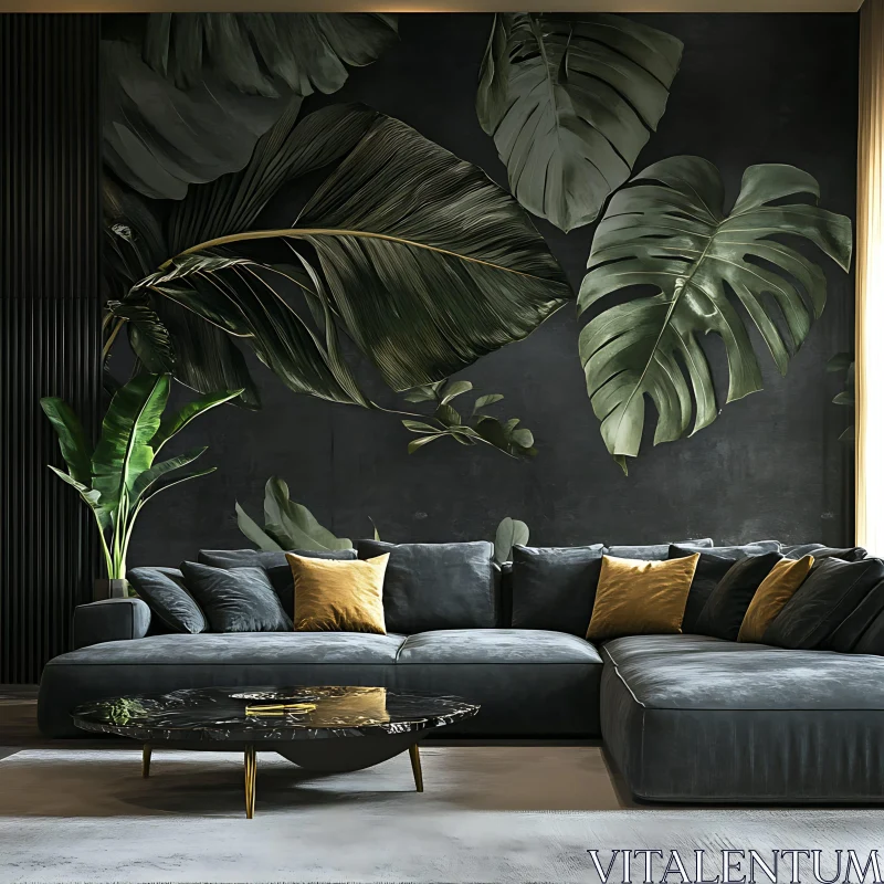 AI ART Modern Living Room with Botanical Decor