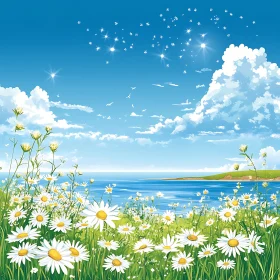 Seaside Daisy Field Illustration