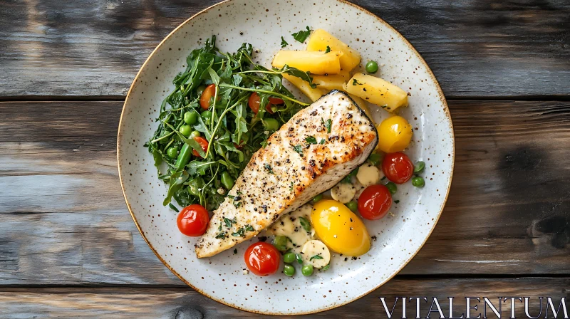 Elegantly Plated Fish Dish with Fresh Sides AI Image